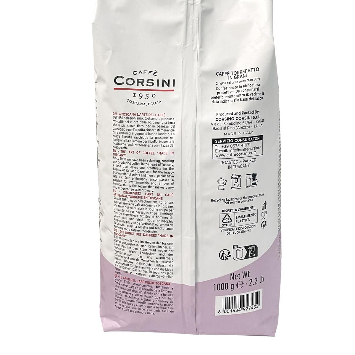Caffè Corsini - Kaffeebohnen 1 kg 100% Arabica, Mittel-dunkle Röstung, Edle Auswahl, Aromatischer und Weicher Kaffee… – Ansicht 3