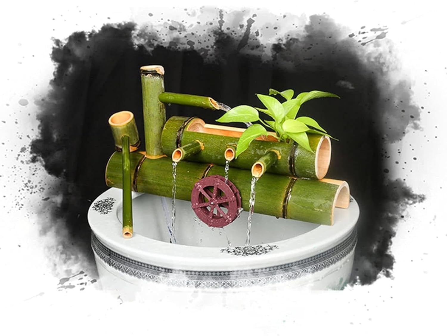 Solar Water Fountain, Zen Water Feature, Outdoor Bamboo Fountain, Rotating Water Wheel Ornament, Pond Water Decoration, for Patio Balcony Lawn Fish Tank Garden,2,2(30cm/11.8in)