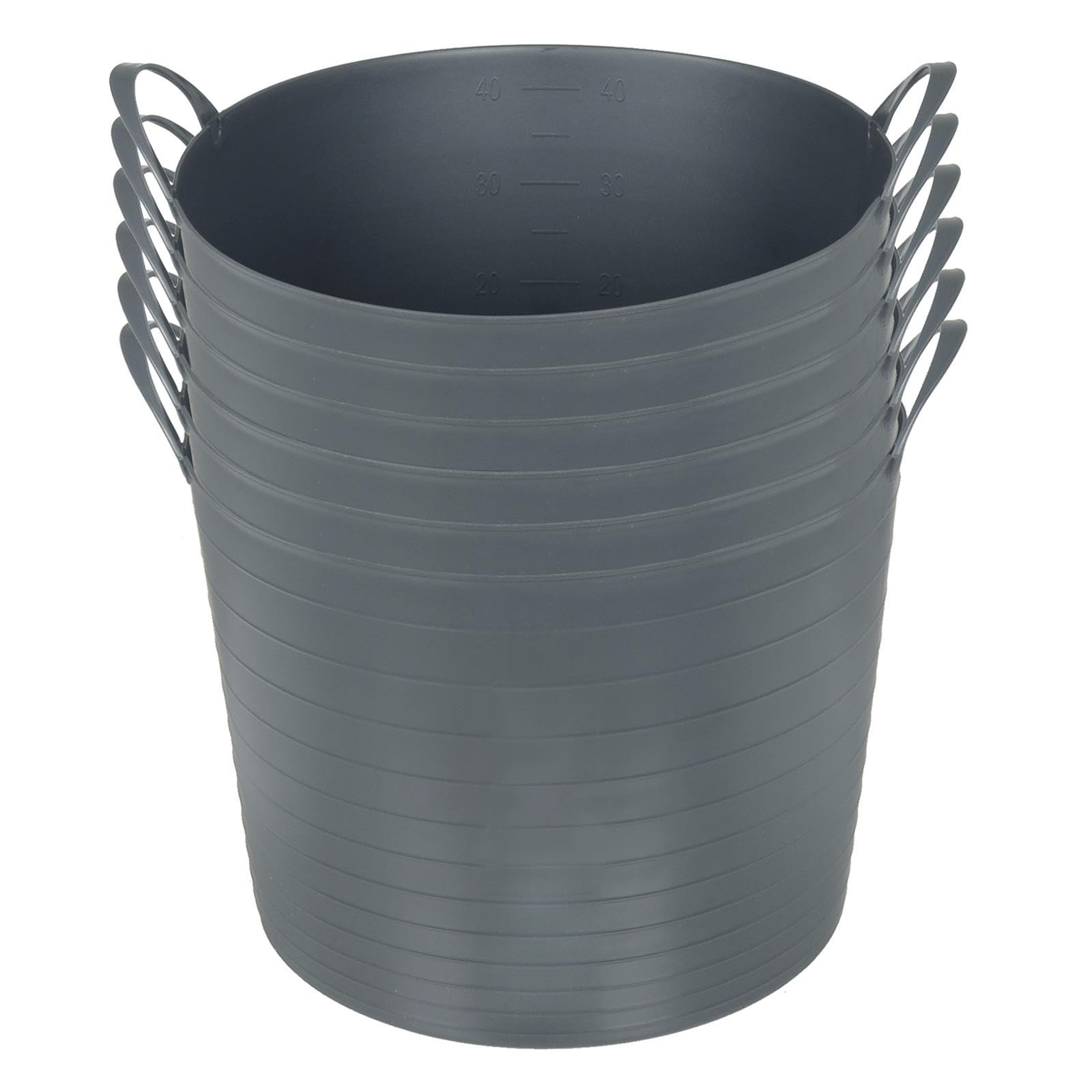 Azuma 42L Flexi Tubs 6 Pack - Versatile Large Garden Tubs with Handles, Handy Builders Buckets Heavy Duty, Ideal Bath Bucket & Flexi Bucket, Durable Flexible Buckets for Home & Garden (Grey)