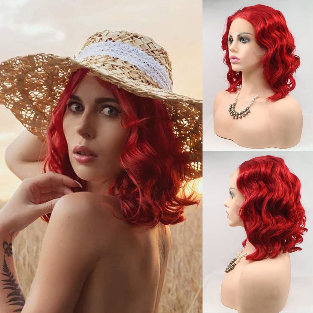 11 Inch Short Bob Wig with Lace Front Soft Wavy Curly Synthetic Hair Heat Amazon.com : Fancy Hair Lace Front Short Curly Bob Wig  main image 4