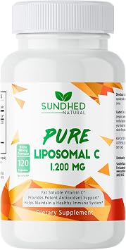 Pure Liposomal Vitamin C - 1200mg Immune System & Collagen Health Booster, Anti Aging Skin Vitamins, Sodium Ascorbate, Sunflower Lecithin 120 Capsules / 2 Months