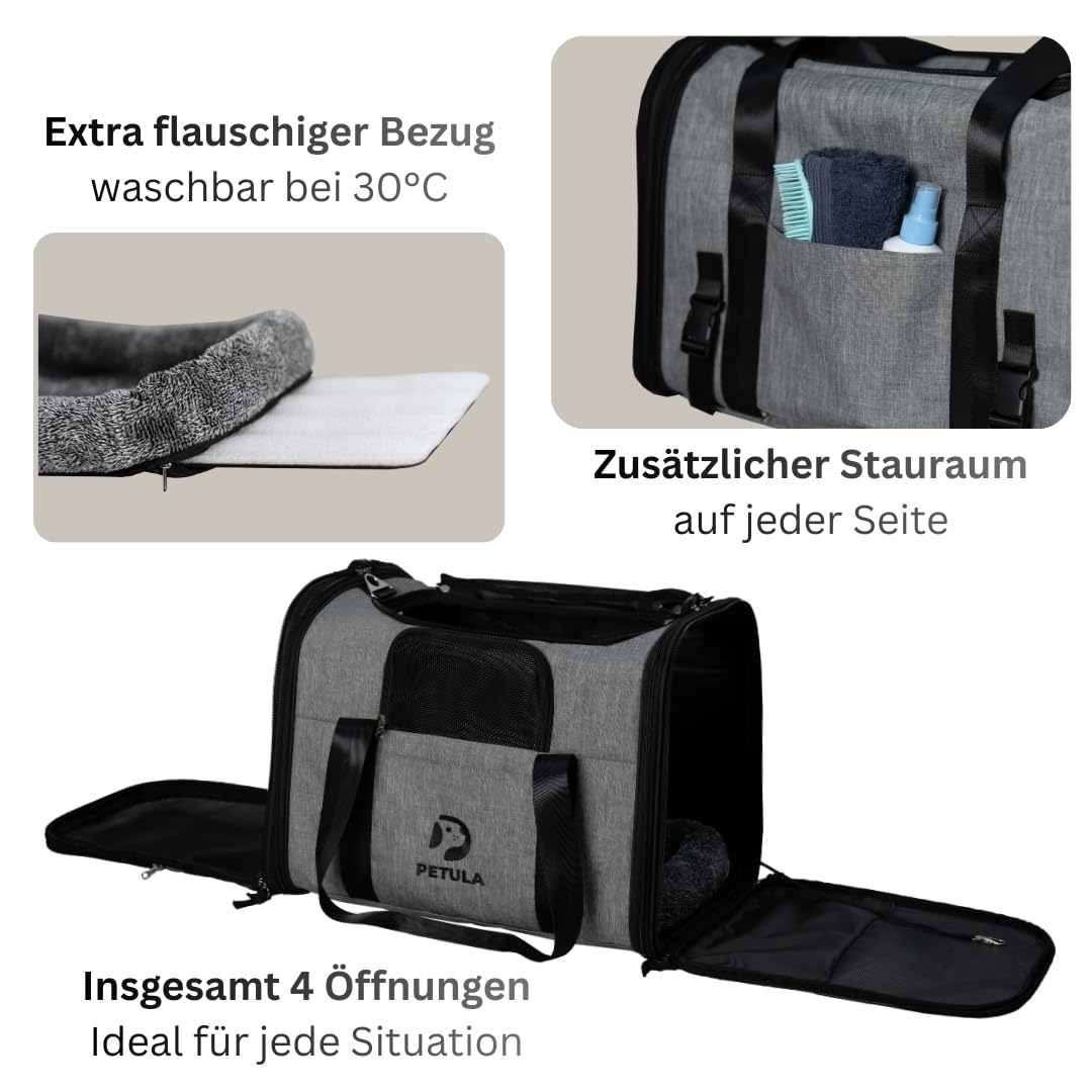 Petula Katzentasche & Hundetasche – Faltbare Katzentransporttasche für Katzen & kleine Hunde bis 13 kg – Formstabil, mit Innenmatte, Belüftung, Katzentransportbox, Transportbox (Schwarz)