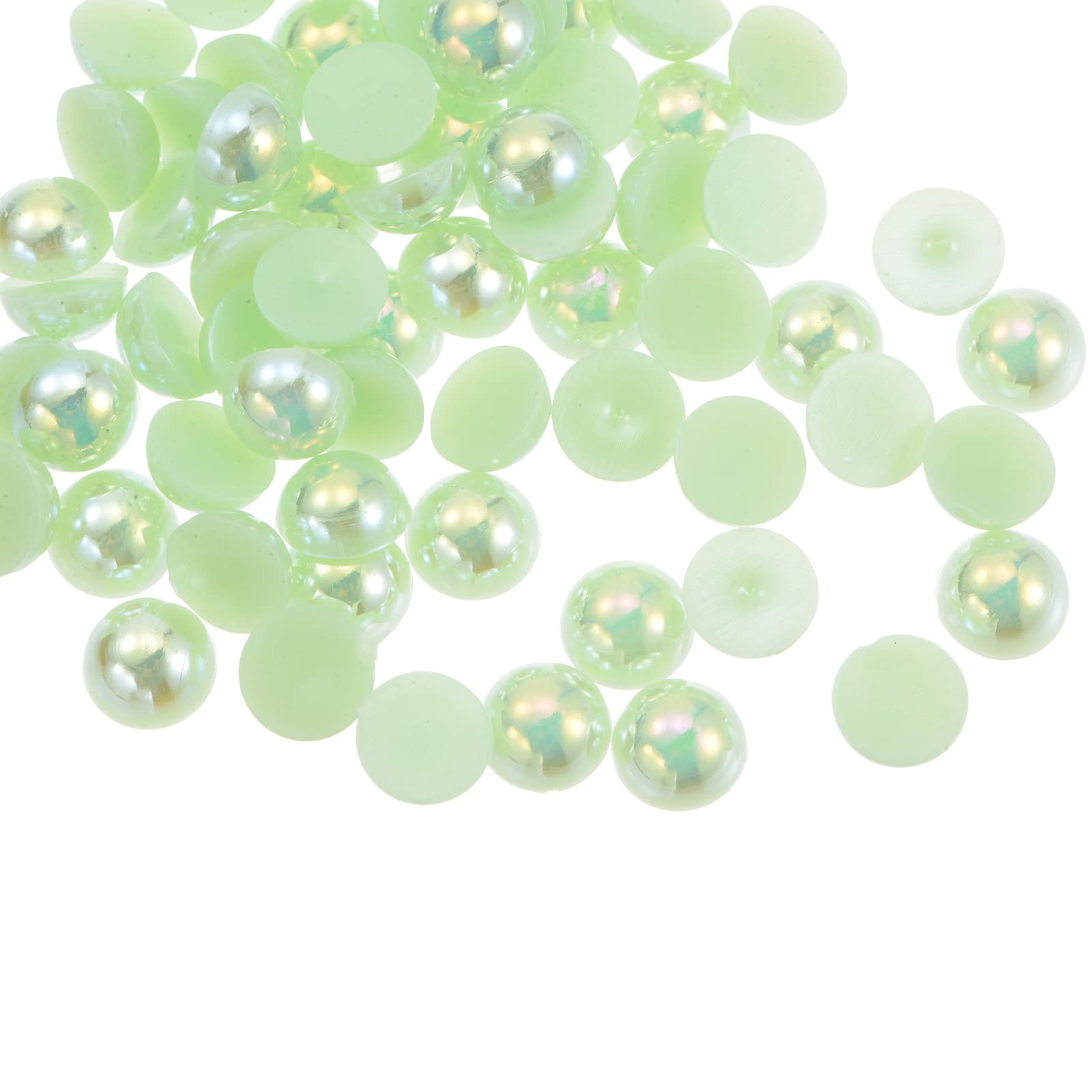 HARFINGTON 360pcs ABS Half Pearl Beads, 8mm Resin Flat Back Pearls Shiny Imitation Pearl Bead for DIY Crafts Making Shoes Wedding Christmas Photo Frames, Colorful Light Green