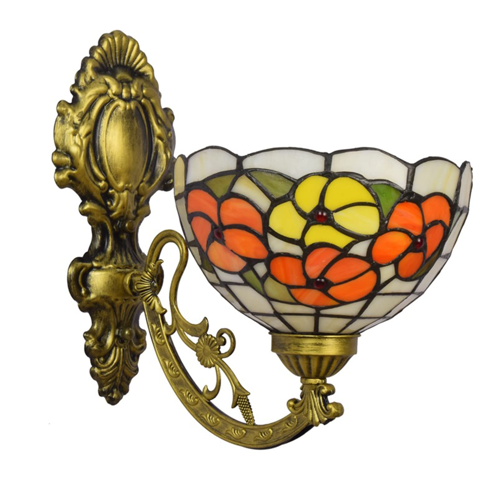NHPJFDC Tiffany Style Wall Sconces 7.8Inch Stained Glass Wall Lamp Yellow Rose Shade Fixture For Living Room, Stairwell, Corridor, Bedroom