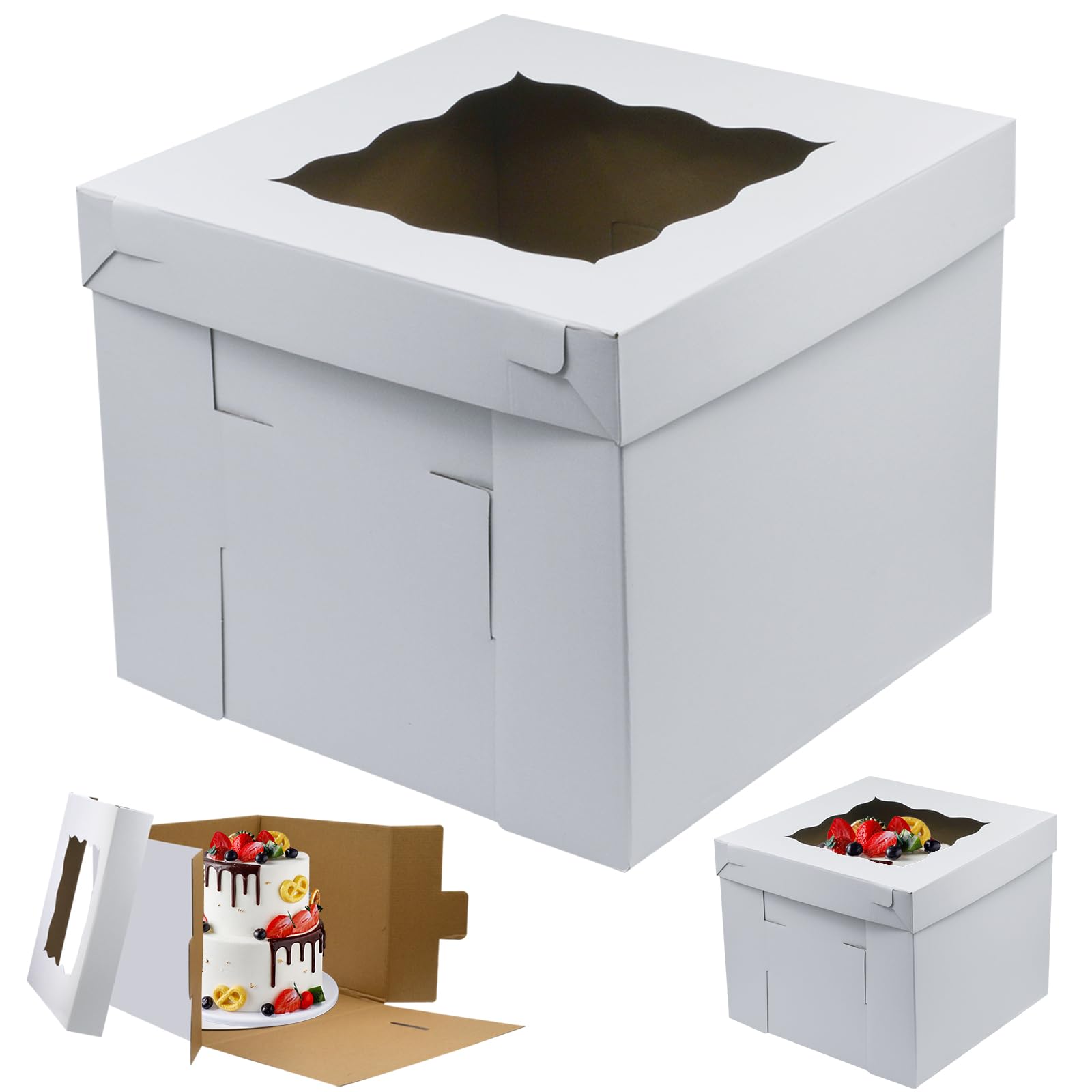 KBG 5 Pcs 12 Inch Cake Boxes 12X12X10 Inches Bakery Boxes for Cakes,Disposable Cake Container