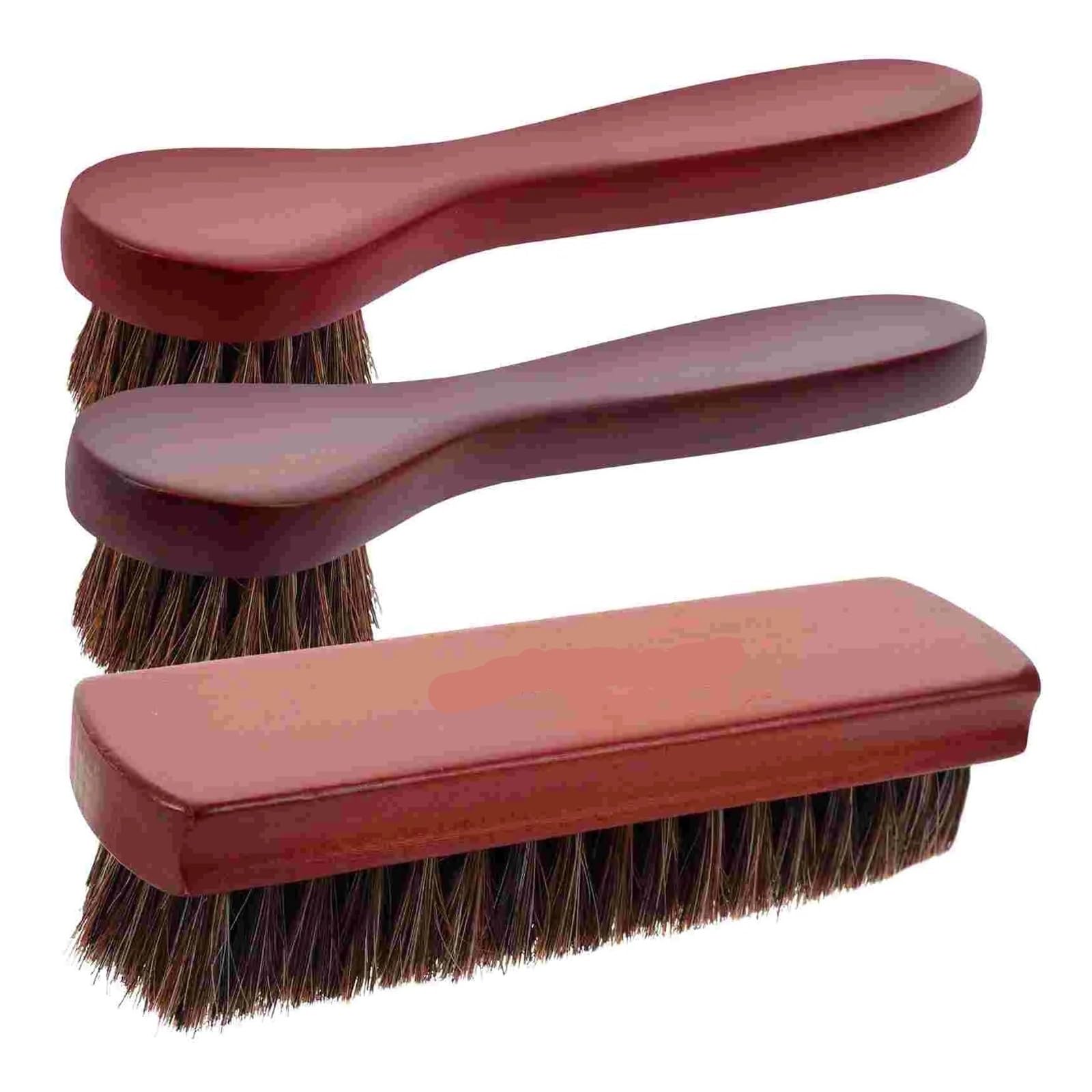 Dusting Brush Shoe Applicators, Horse Hair Shoe Brush 3 pcs Brown Cleaning Polish Kit for Boots Shoes Car Sofas Bags
