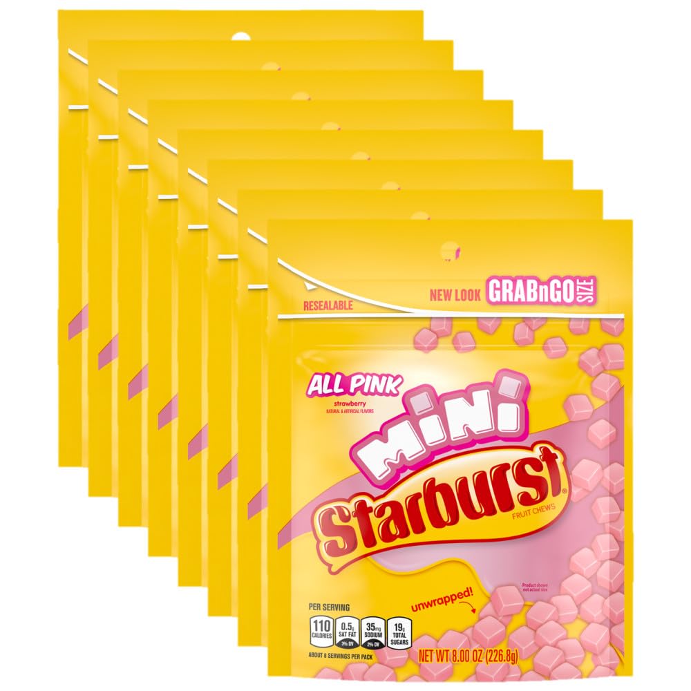 STARBURST Fruit Chews Candy - Minis All Pink, 8oz (Pack of 8) - Delicious STARBURST, Bulk Mini Candy, Bulk Box