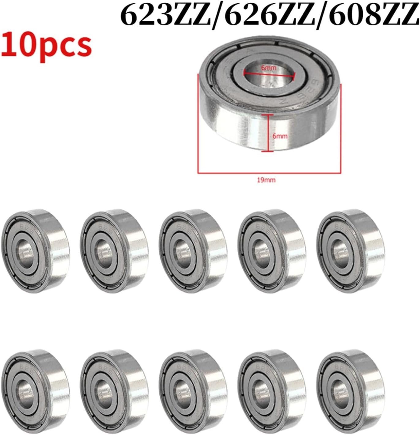 10 Pcs Inline Roller Bearings 3x10x4mm 623zz Miniature Ball Bearings Carbon Steel Long Plate Bearings deep Groove Scooter(10pcs 626 6x19x6mm)