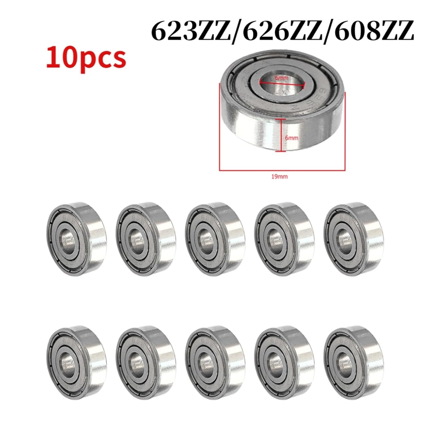 10 Pcs Inline Roller Bearings 3x10x4mm 623zz Miniature Ball Bearings Carbon Steel Long Plate Bearings deep Groove Scooter(10pcs 626 6x19x6mm)