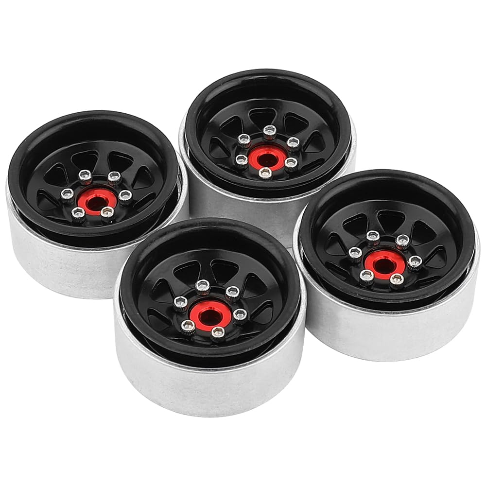 Pothyes 1.0 Beadlock Wheel -3.78mm Offset Wheel Rims for 1/18 1/24 RC Crawler Car Axial AX24 SCX24 FMS FCX24 TRX4M Upgrades (Black)