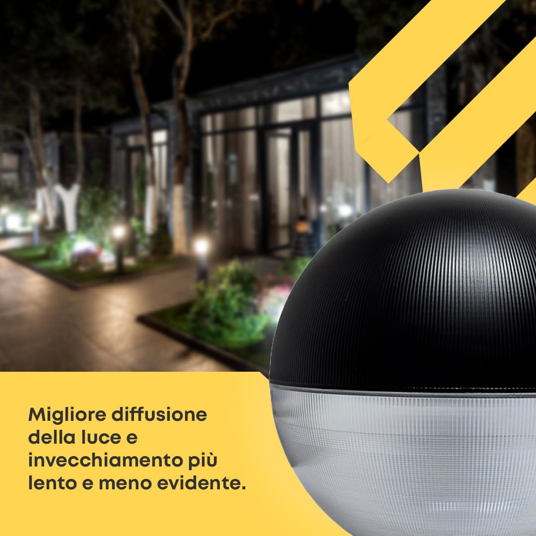 Globo Lampione da Esterno 55CM Anti-inquinamento Luminoso in Policarbonato Inciso e verniciato in NERO parte superiore. Apertura 17 cm.