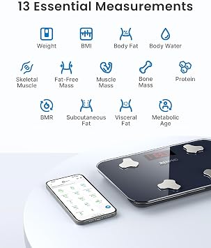 RENPHO Elis Go Travel Smart Scale with BMI, Body Fat, Muscle Mass | 13 Body Metrics via Bluetooth for Health Tracking, with Batteries Included and Protective Case for Hotel, Camping, and Travelers