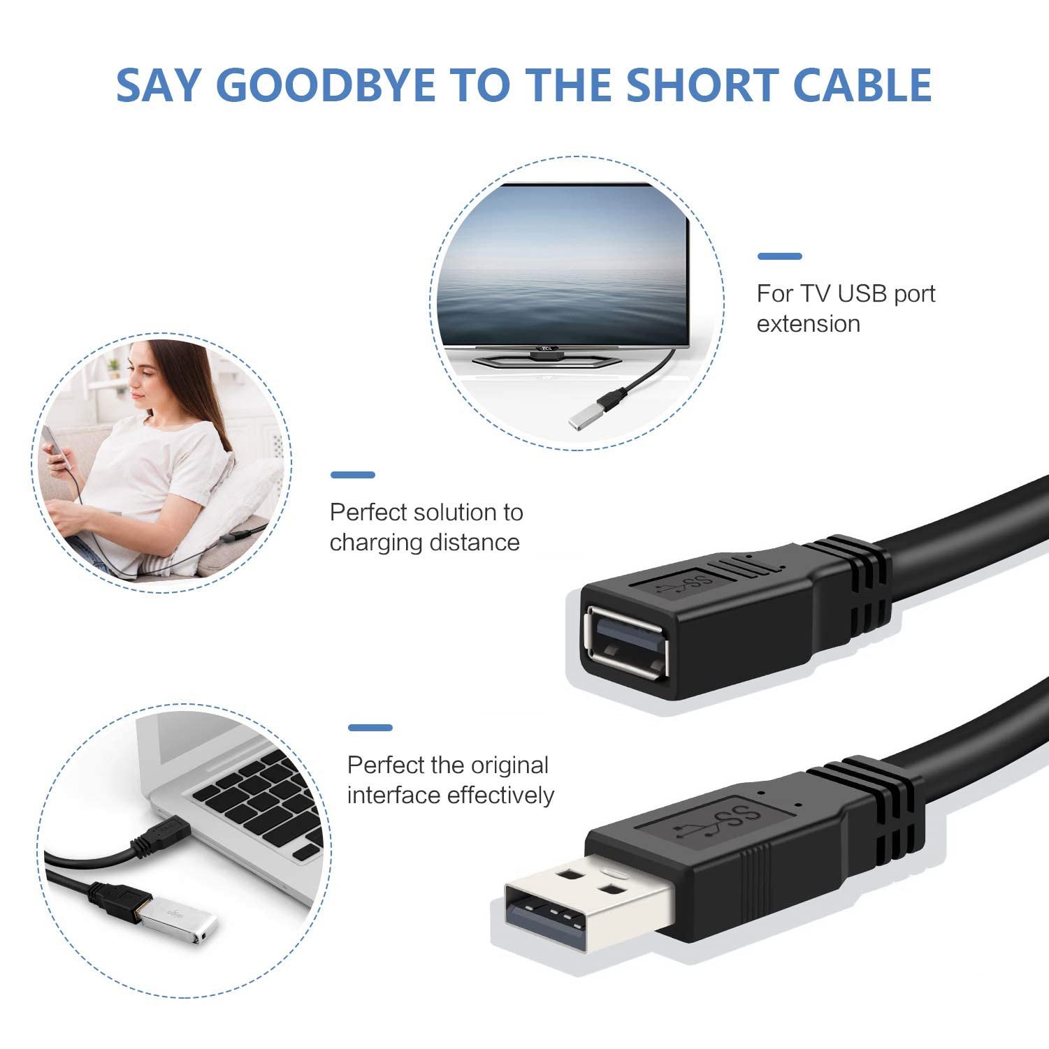 FEDUS USB Extension Cable,USB 2.0 Extension Cable,USB Extension Cable for pc,USB Cable Extension, USB Extender,USB 2.0 Extender Cable, USB 2.0 Extension Cable,USB Cable tv Connect Cable for tv, 3M — Amazon image 4