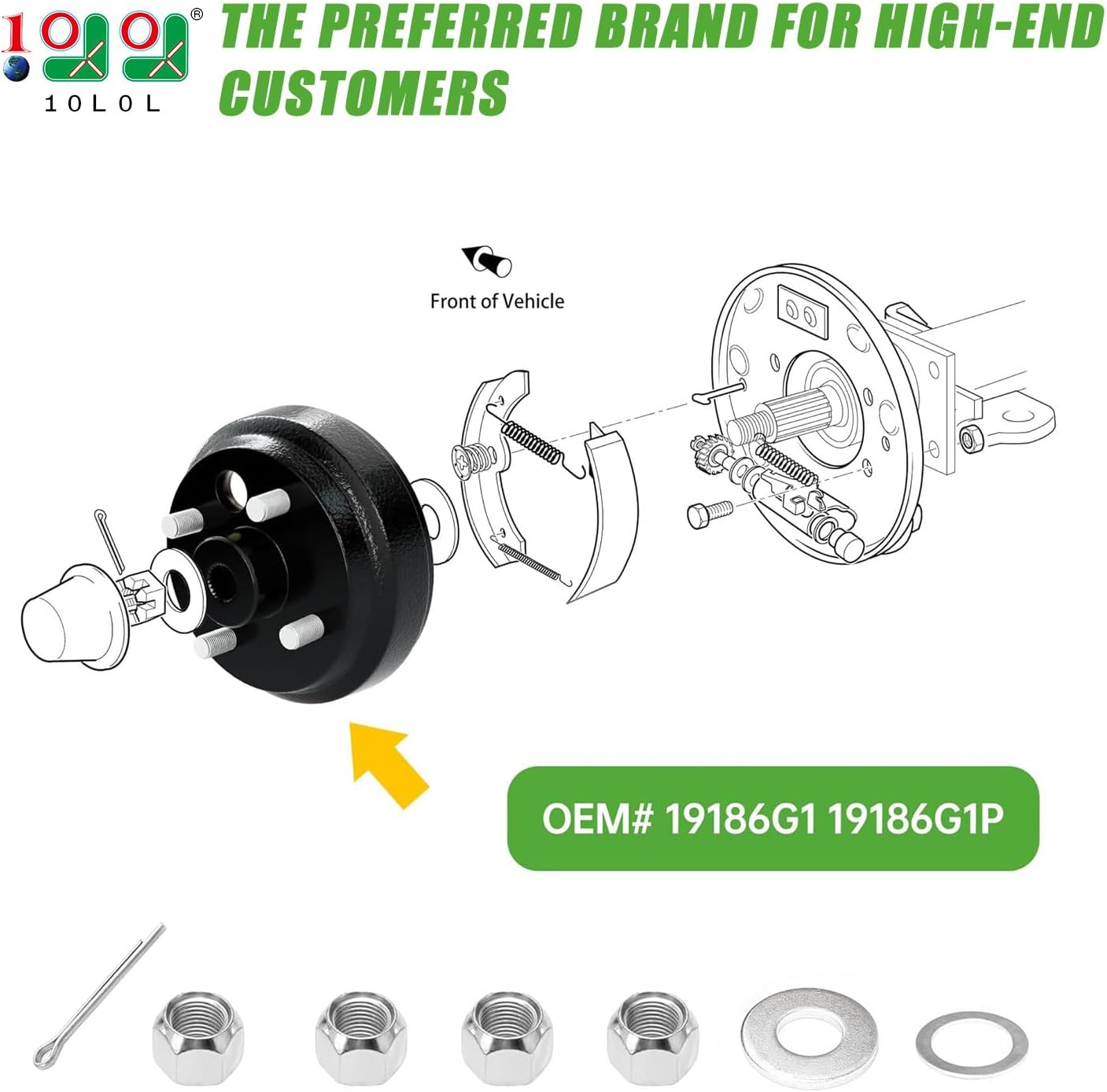10L0L Golf Cart Brake Drum Hub Assembly for 1982-up EZGO TXT PDS (Electric),1982-1993 2-Cycle Gas Vehicles,Replacement OEM# 19186G1P 19186G1