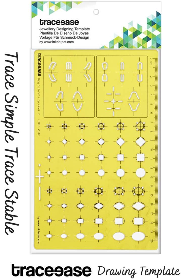 Traceease Top View,2 Ring & Gemstones Jewelry Templates Drafting Tools Jewellery Designing Stencils