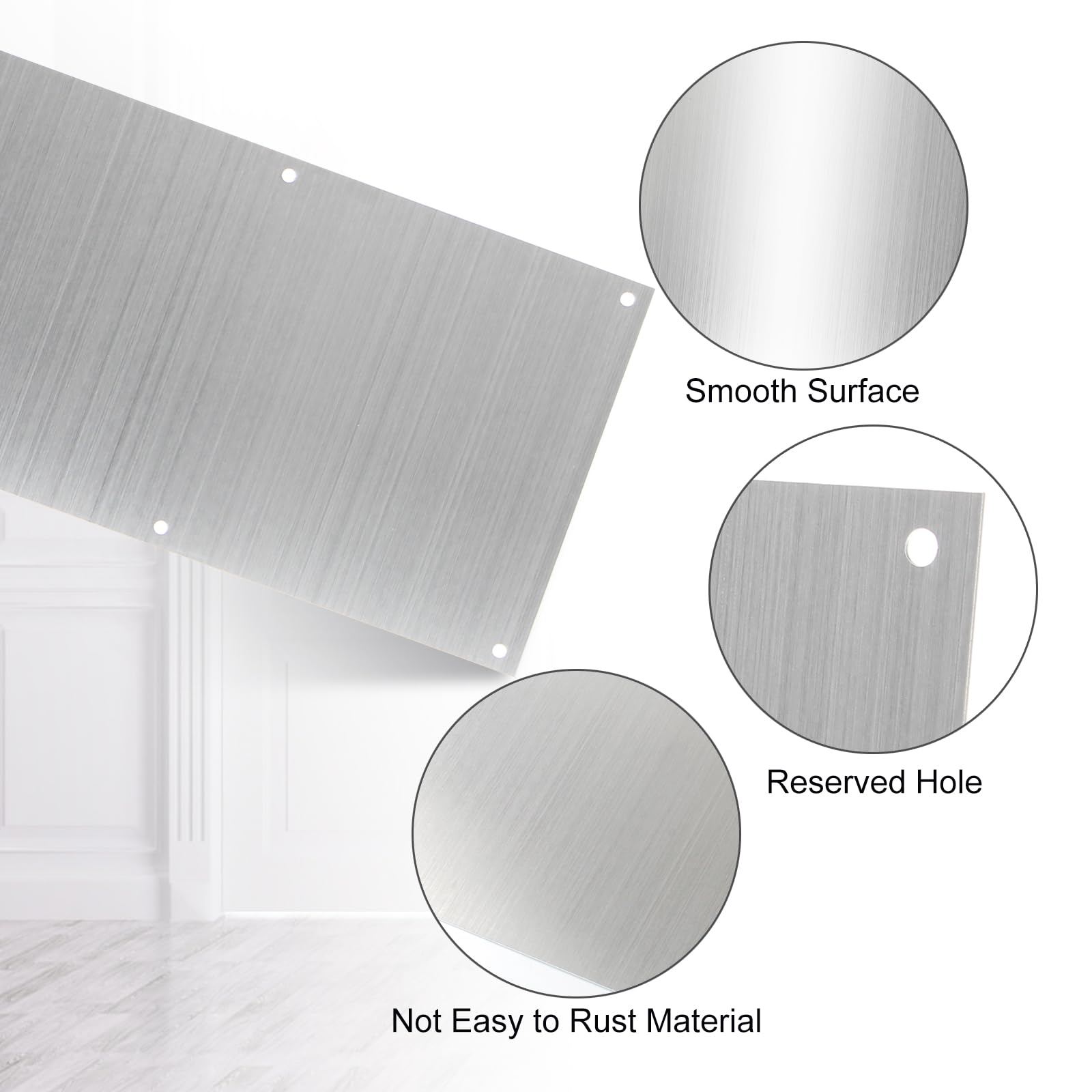 2 placas plateadas para puertas exteriores, adecuadas para placas de puerta de 36 x 8 pulgadas, placas de aluminio con tornillos para puertas interiores y exteriores para evitar que la puerta