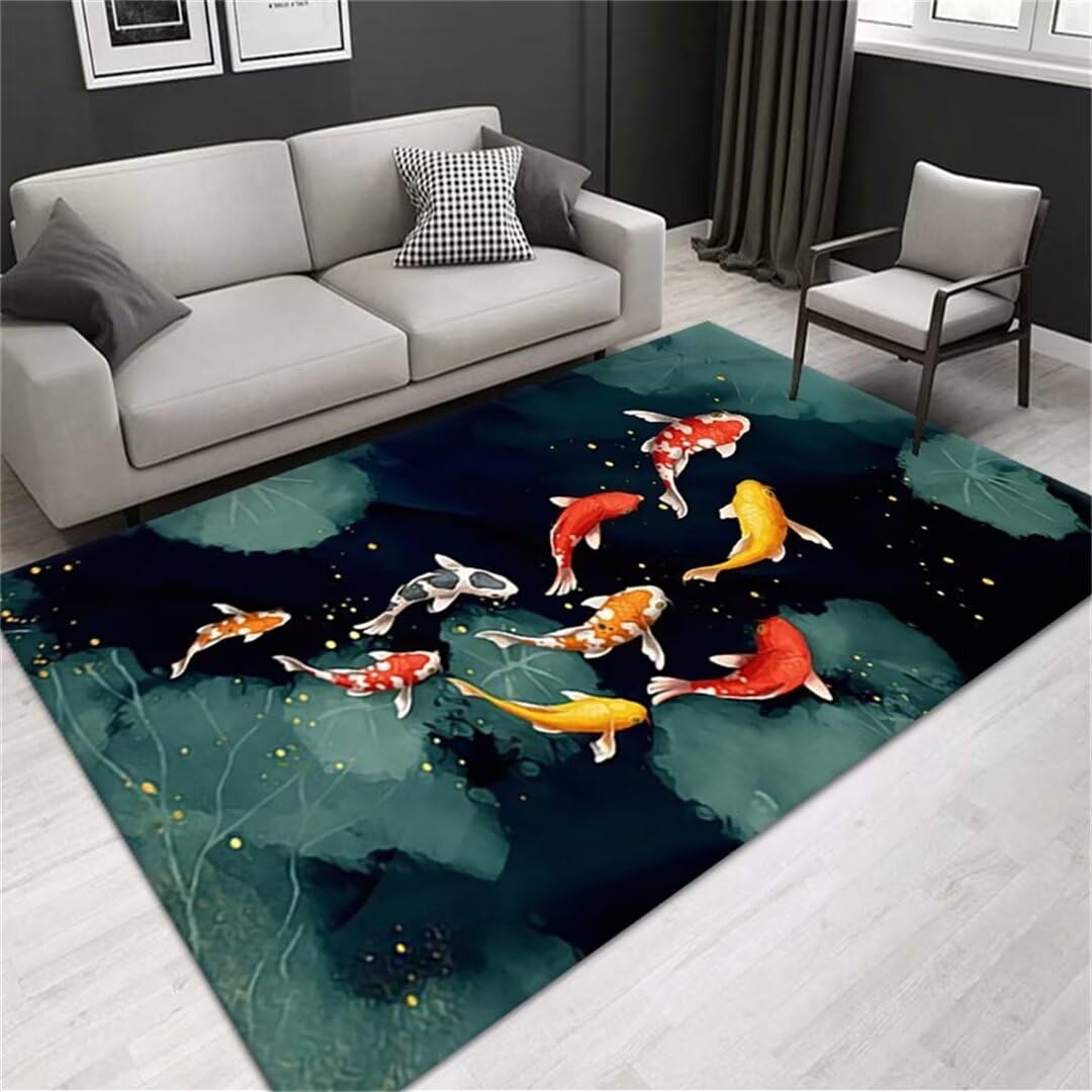 Moquette chambre tapis lavable en machine salon vert motif animal classique 120x170