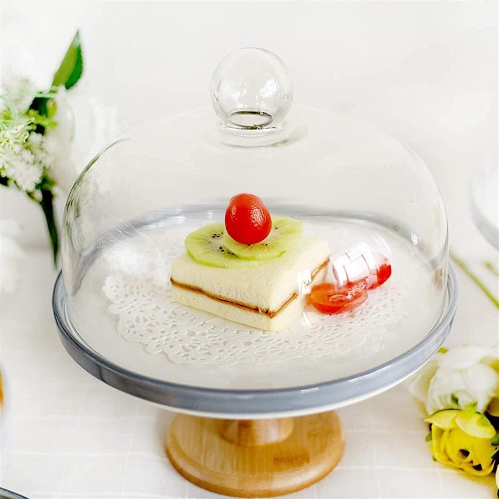 Taca do degustacji pieczywa i szklana kopuła do eksponowania kanapek, kopuła z owocami, pączek, czekolada, babeczka, dekoracyjna taca do przechowywania ()