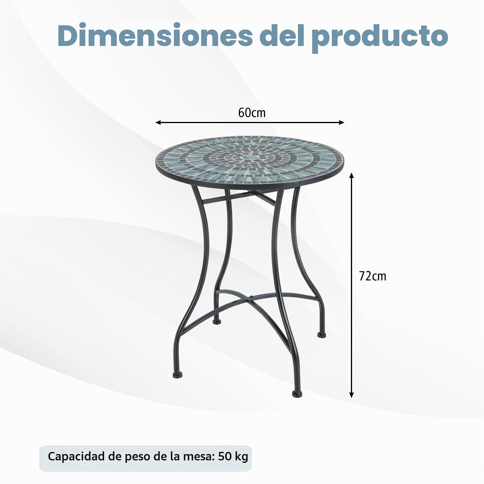 GIANTEX Mesa de Mosaico para Exterior, Mesa Redonda de Patio de Metal Resistente con Atractivo Patrón de Mosaico, Patas Antideslizantes, Montaje Rápido, Mueble Decorativo para Interior y Exterior