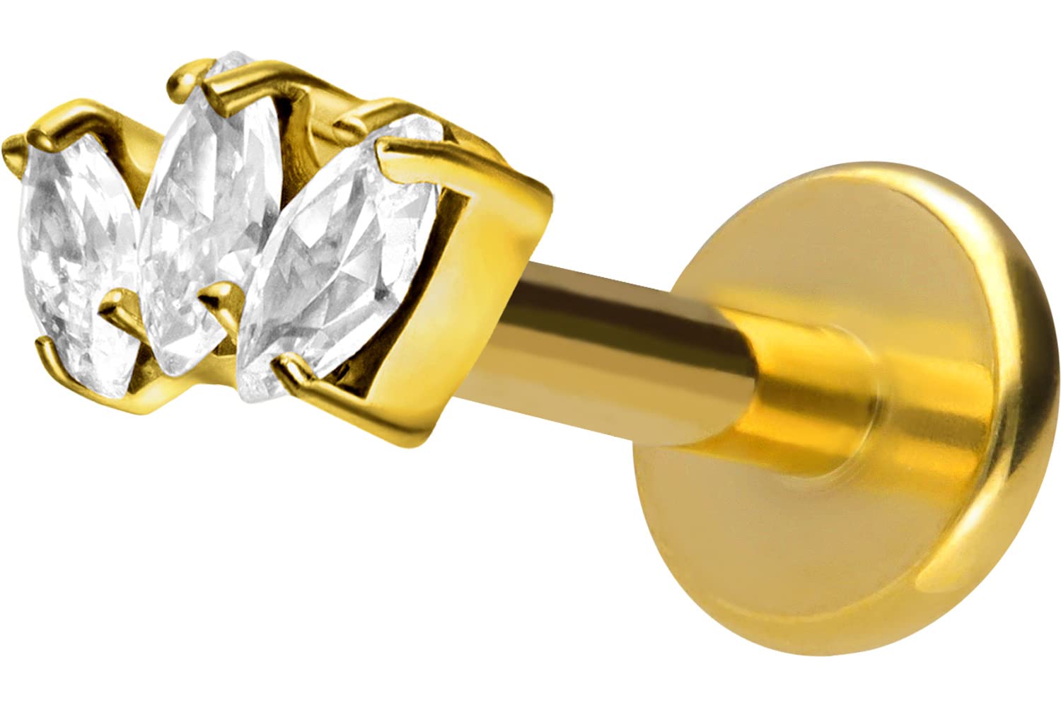 PIERCINGLINE Labret de titanio con rosca interior, 3 gotas de cristal, piercing para labio, nariz, oreja, hélix, color y tamaño a elegir, Titanio