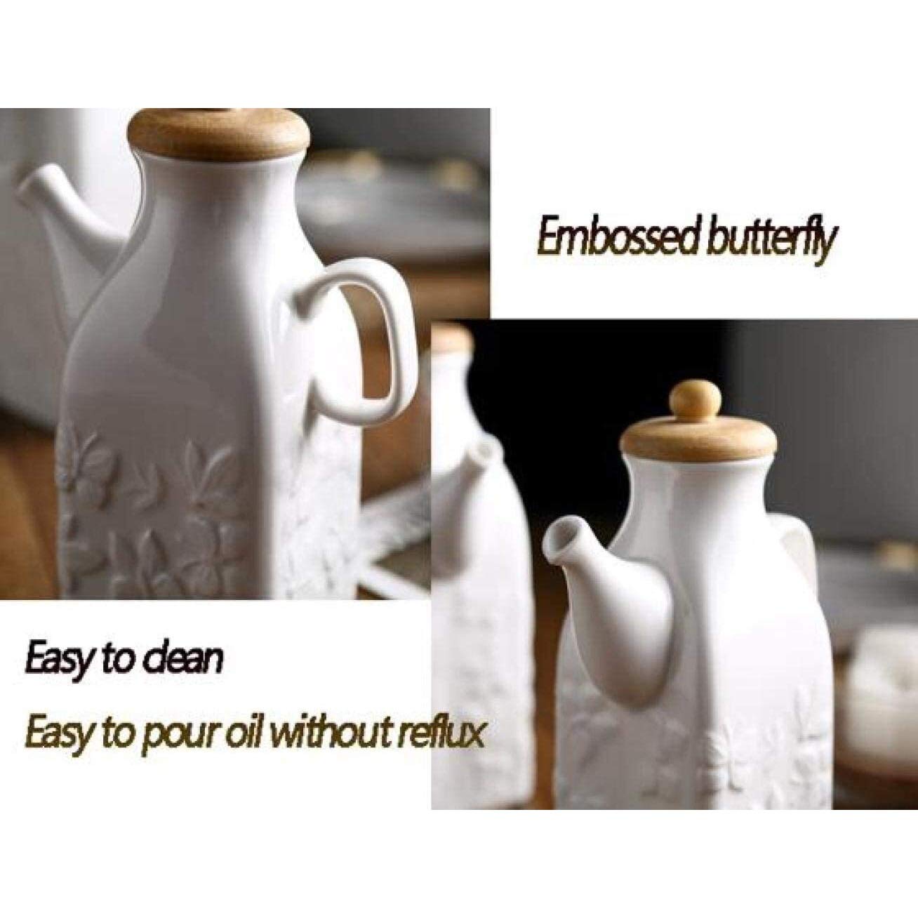 Butelka oleju Dozownik octu Butelka Ocet Dozownik przypraw Ceramiczny Ceramiczny Oliwkowy Oliwkowy Butelka Butelka Wyciek Butelka Oleju Butterfly Wzór Tłoczenie (Color : E)