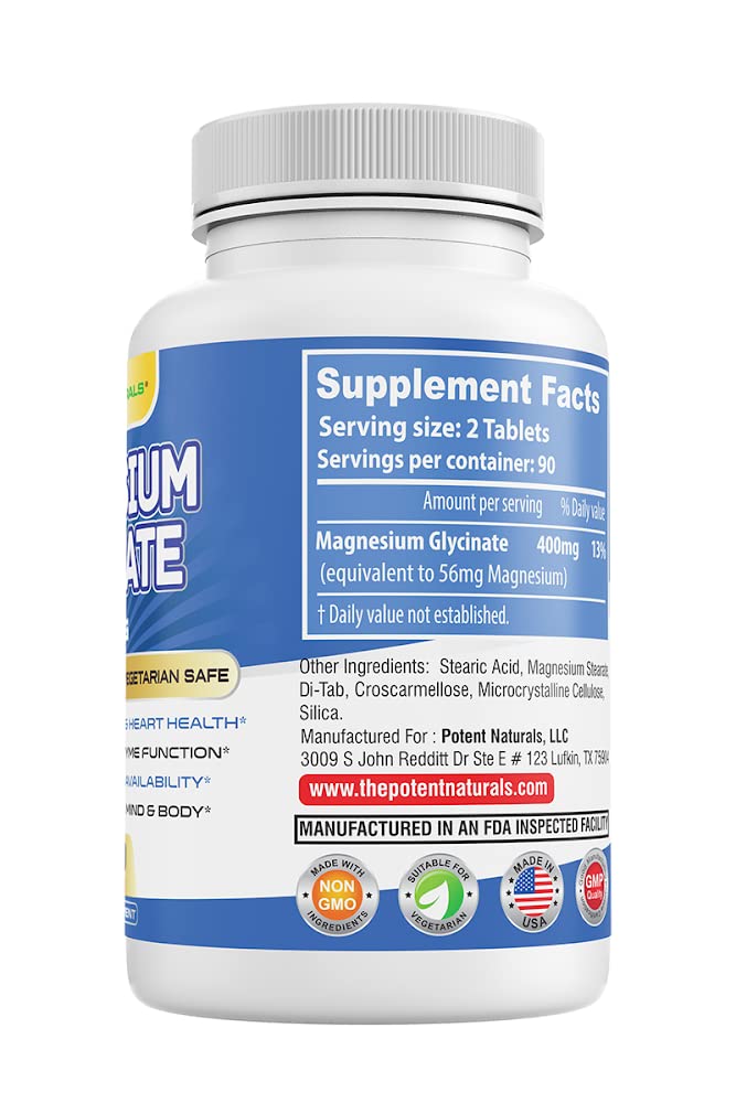 Magnesium Glycinate 400mg 180 Tablets Maximum Strength, Healthy Relaxation, Muscle Function