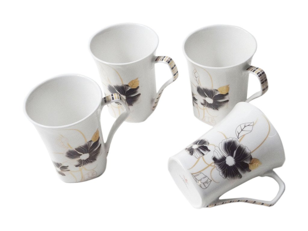 UPC Blossam1262 Bone China White Milk Mug, Set of 4, 250ml Amazon.in Home & Kitchen