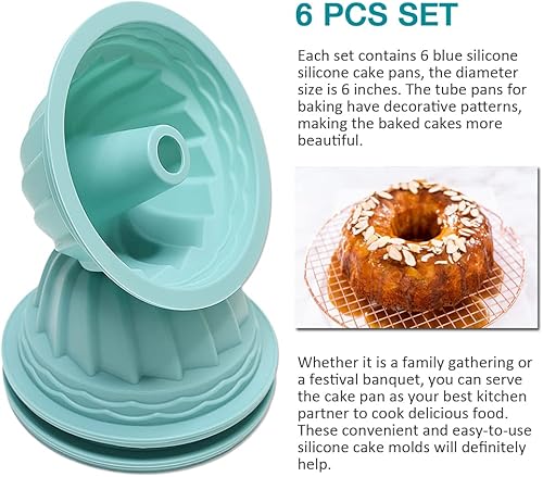 Miniatura 4 de Alimat PluS Paquete de 6 moldes de silicona pequeños para gelatina de 5 pulgadas, moldes redondos de gelatina acanalada, moldes de mini tubo, moldes