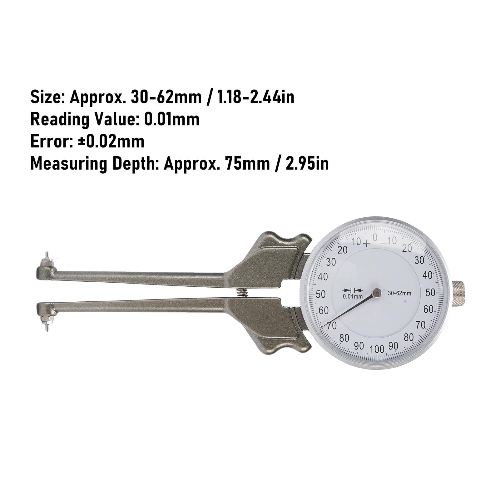 Demeras Herramienta de Medición de Calibre Interno con 8 Cabezales de Repuesto para una Medición Precisa del Calibre Interior Aleación de Aluminio de 30-62 Mm