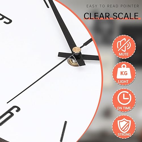 Miniatura 3 de FILLOVE Reloj de pared decorativo grande con péndulo para sala de estar, manecillas de metal, esfera blanca con acento naranja, reloj de pared de