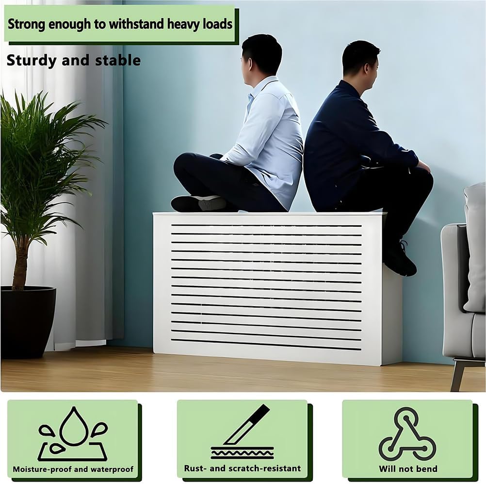 Radiator Cover with Shelf, White Wooden Cabinet with Louvered Grill, Modern Heater Cover to Hide Unsightly Radiators for Living Room,White,32”Lx10“Wx32”H