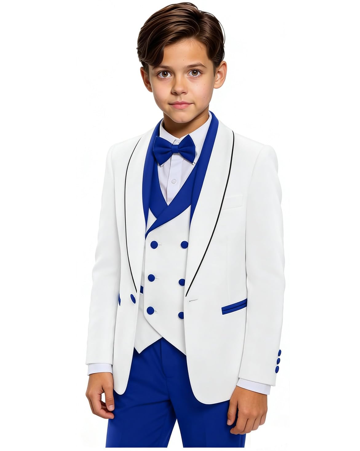 Conjunto de traje formal de 3 piezas para niños, chaqueta de esmoquin, chaleco, pantalones para niños, anillo de boda, portador de fiesta