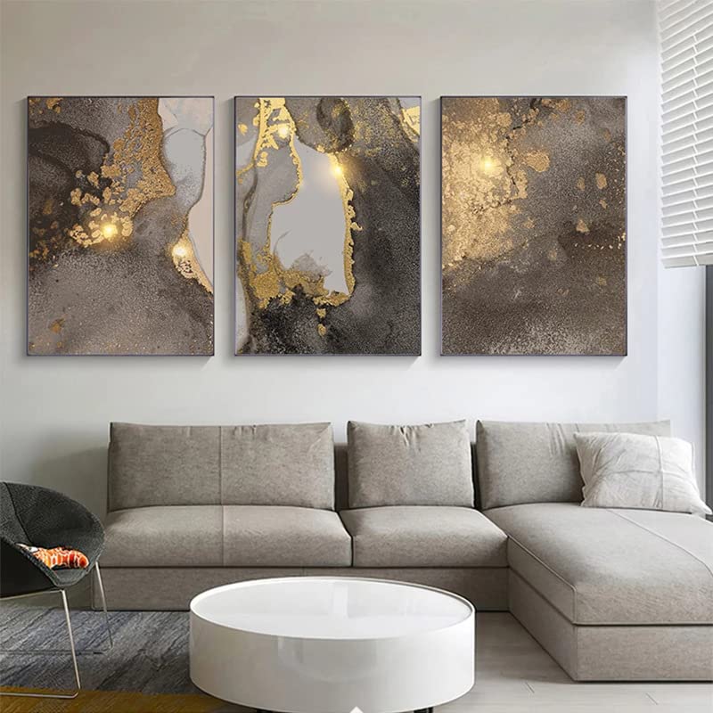 FSLEOVN Juego de 3 cuadros en lienzo, beige y dorado, póster abstracto de mármol, decoración moderna para el salón, impresión artística de lujo, sin marco (A, 50 x 70 cm x 3)