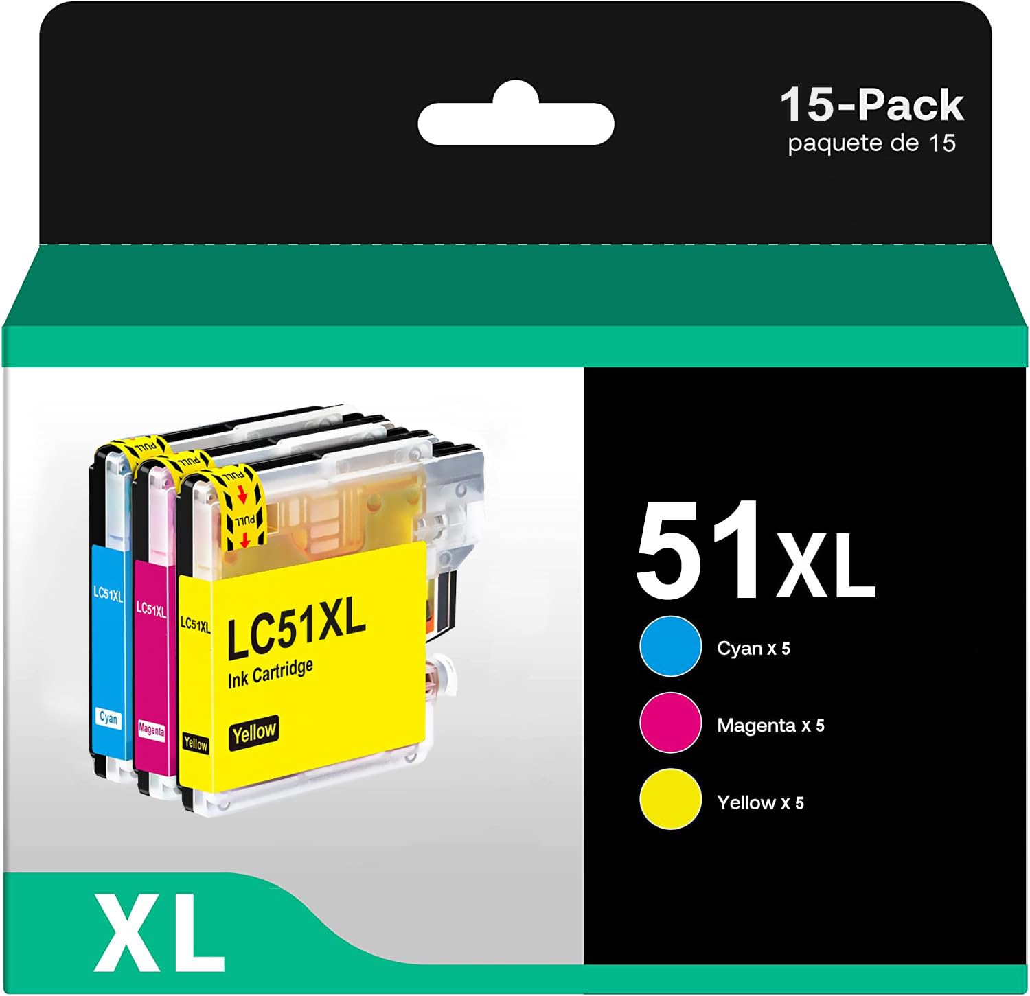 Jalada Compatible Ink Cartridge Replacement for Brother LC51 LC-51 LC51C LC51M LC51Y LC51cl Color Work with MFC-845CW 885CW 240C 3360C 440CN 465CN 665CW 685CW(5 Cyan, 5 Magenta, 5 Yellow, 15-Pack)