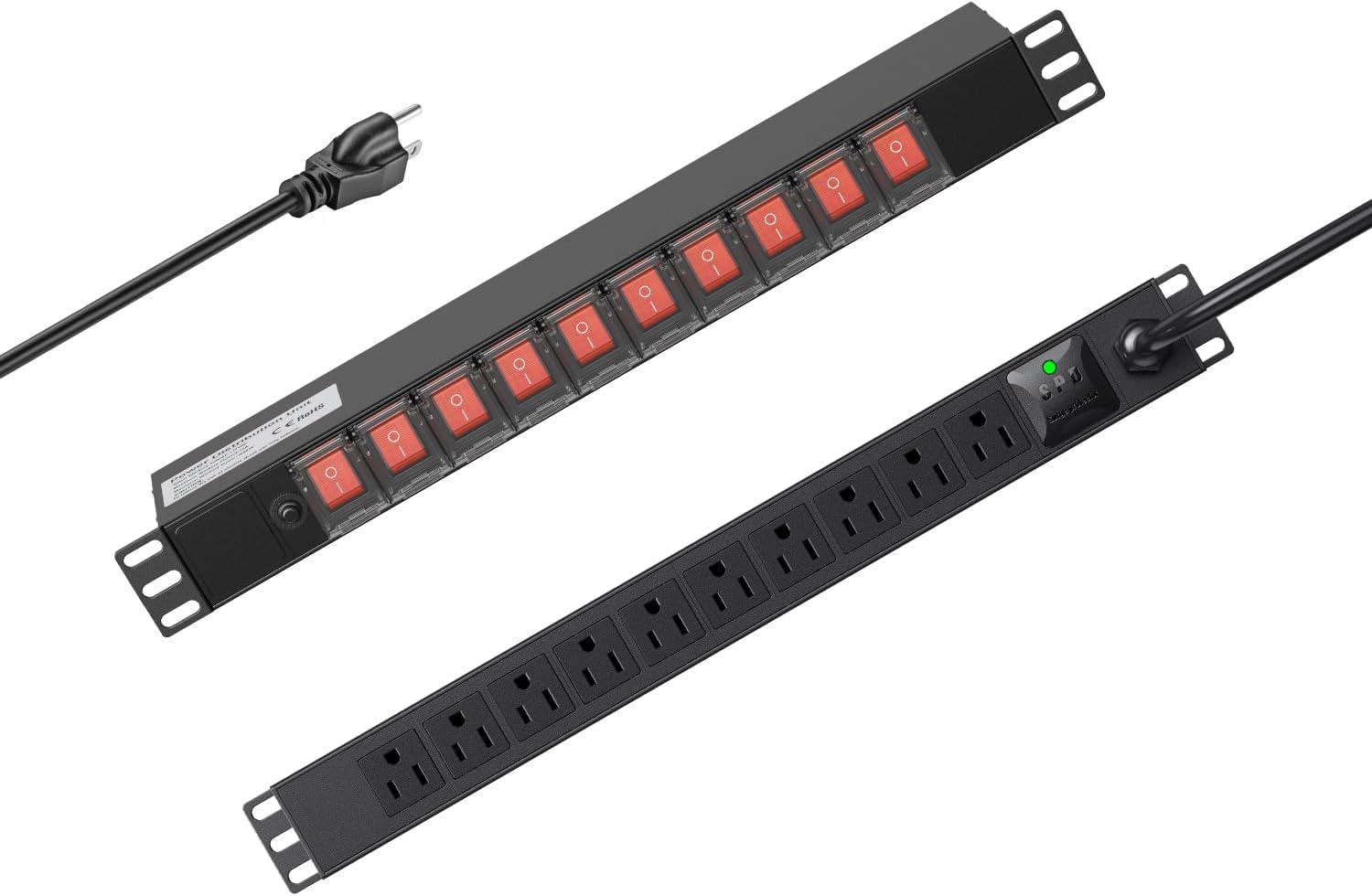QBA 10 Outlet PDU Power Strip Surge Protector, 1U Rack