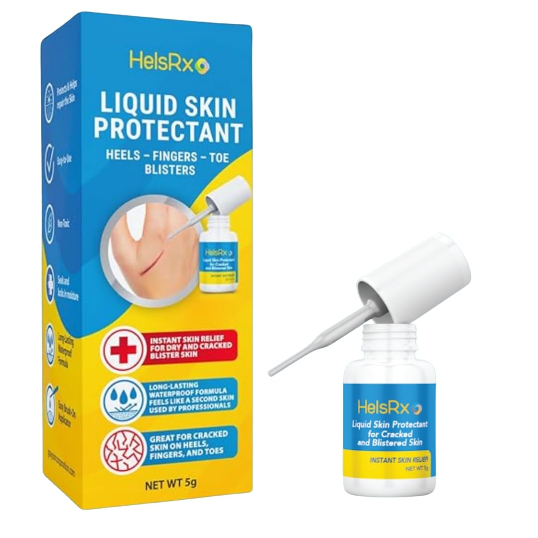Liquid Bandage Glue - Invisible Skin Repair Gel for Severe Dry Cracked Heels, Feet, Fingers, Scrapes and Blisters – Waterproof Protection - Includes Applicator Brush and Skin Buffer