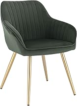 Lestarain Chaise de Salle à Manger(1 pièce) avec Dossier et Accoudoir,Chaise de Cuisine Moderne Fauteuil Scandinave Assise en Velours et Pieds en Métal,Vert foncé