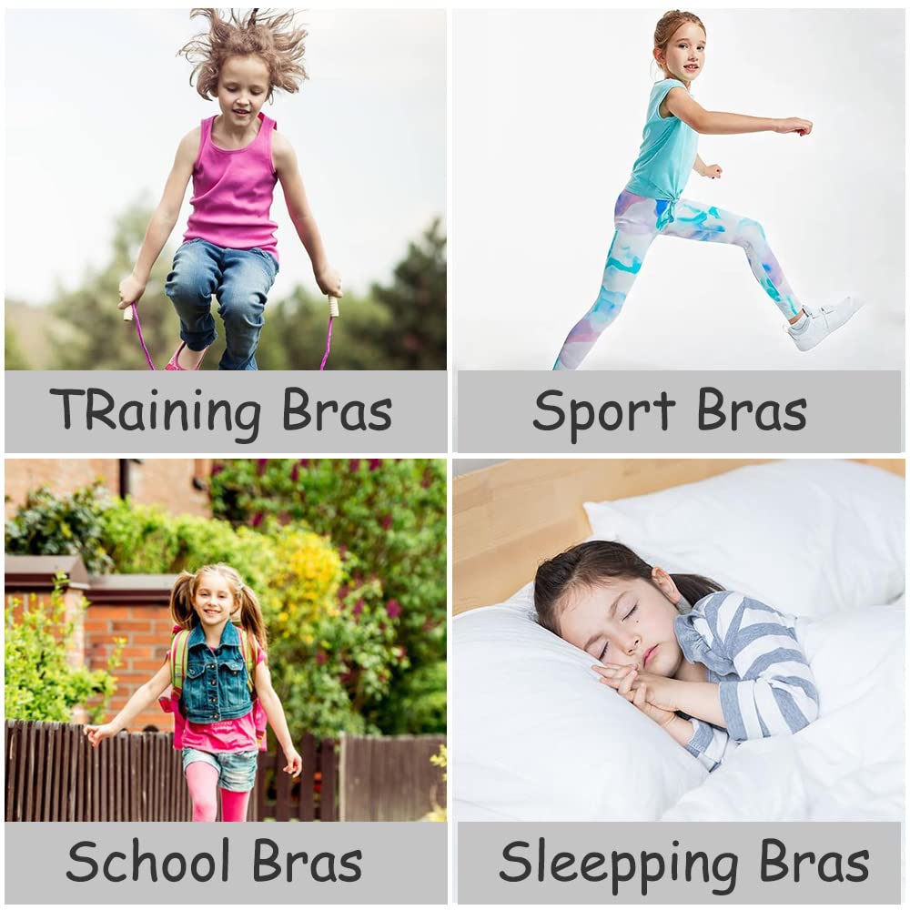 Paquete de 5 Sujetadores Deportivos para niñas, Sujetadores de Entrenamiento de algodón, Ropa Interior en Forma de U con Almohadilla extraíble para el Busto, Chaleco Corto para Adolescentes de 8 a 15