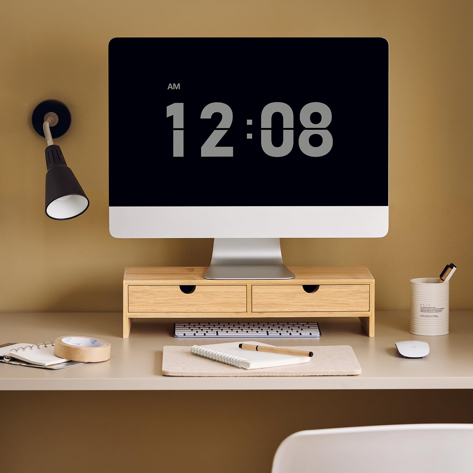 SoBuy Supporto Monitor in Bambù Portata fino a 15kg 47x11x18cm Ufficio | rialzo ergonomico con 2 cassetti, ecologico e durevole FRG198-N