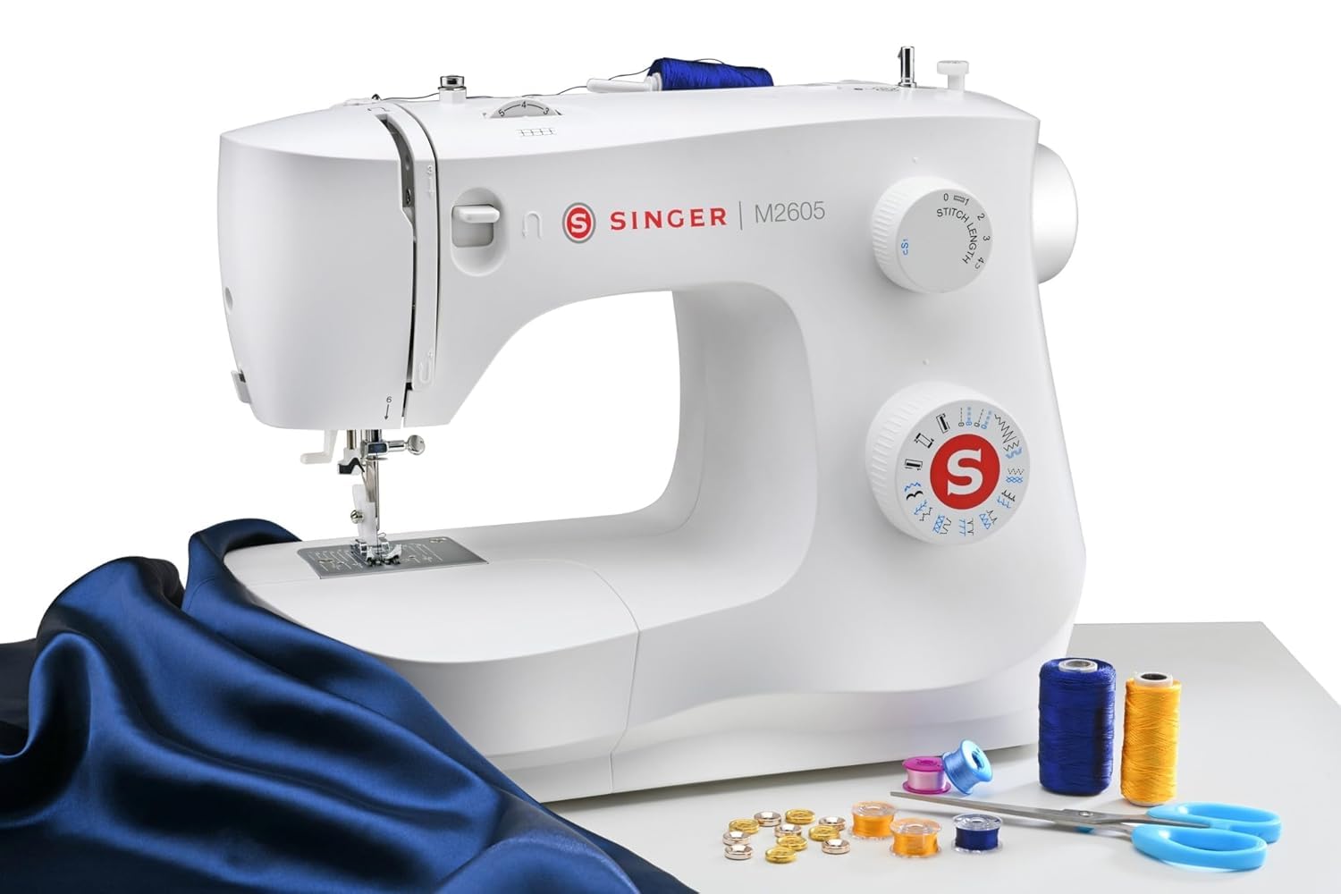 SINGER M2605 Sewing Machine | 19 Built-In Stitches, 32 Stitch Functions | Automatic Needle Threader | 70W Motor | 4-Step Buttonhole | Adjustable Stitch Length | LED Light | 2-Year Warranty — Amazon image 2