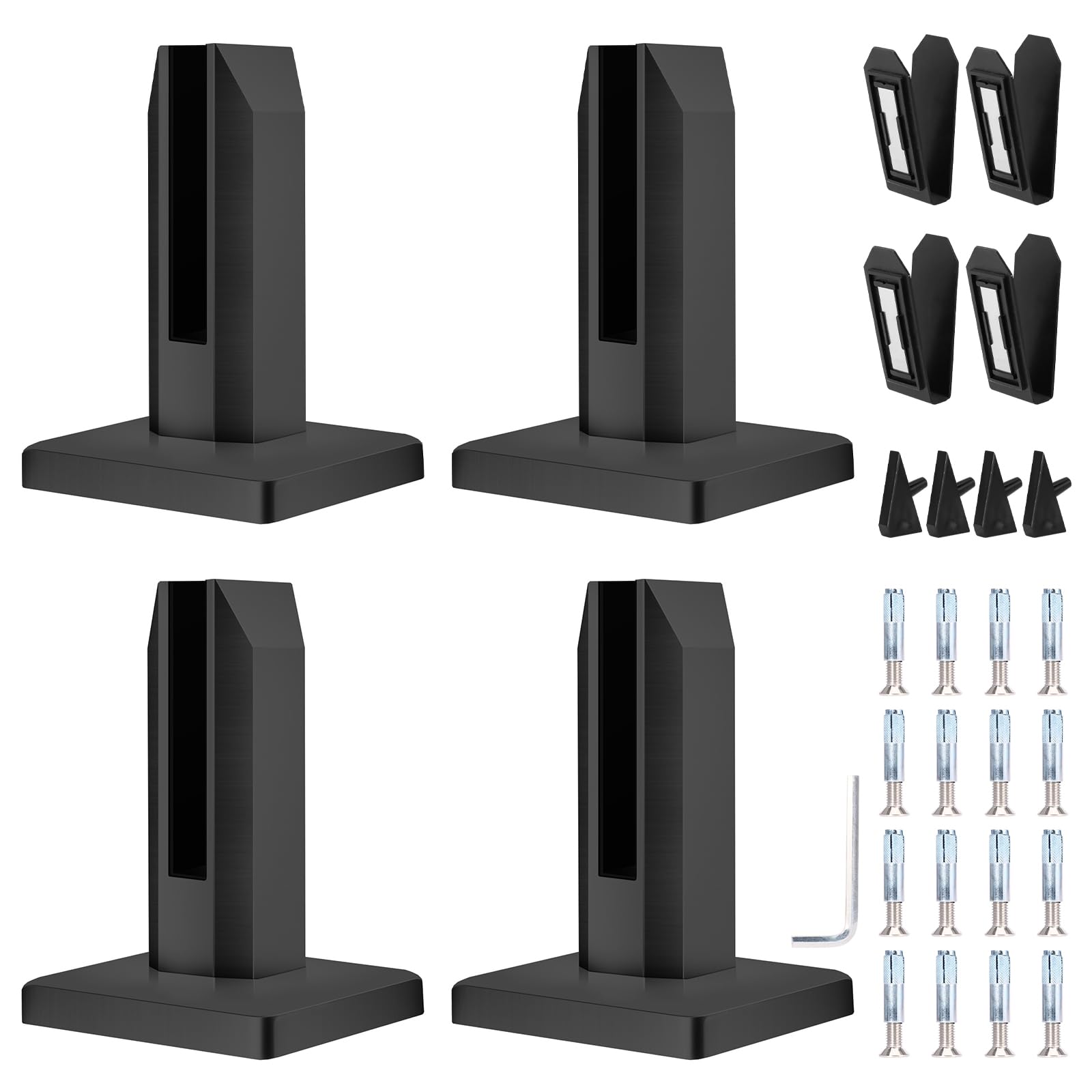 4 Piezas Abrazadera de Vidrio de Acero Inoxidable, Soporte de Abrazadera de Vidrio Para Vidrio de 8-12 mm/0,3-0,5" Cristal, Para de Piscina Barandilla de Escalera Balaustrada Balcón Valla (Negro)