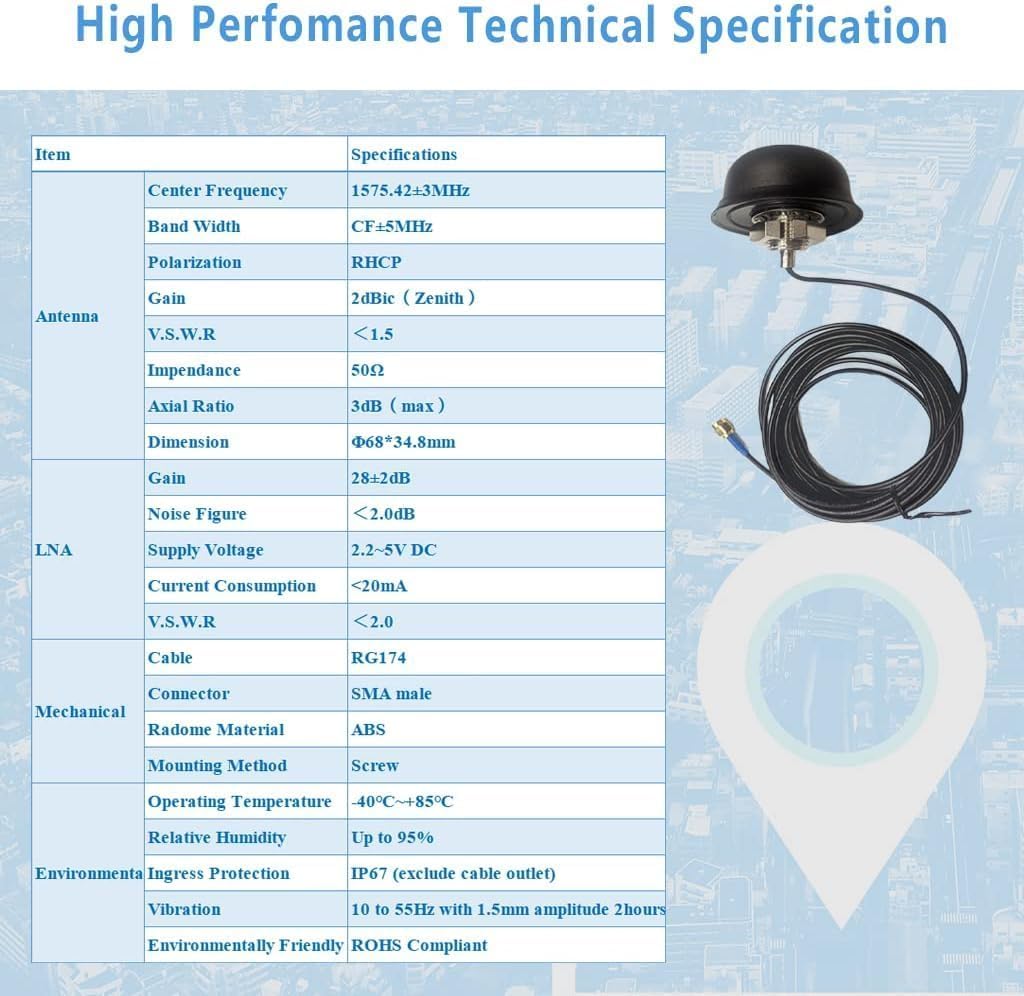 Antenna GPS Maswell SMA 1575,42 MHz esterna impermeabile montaggio a vite