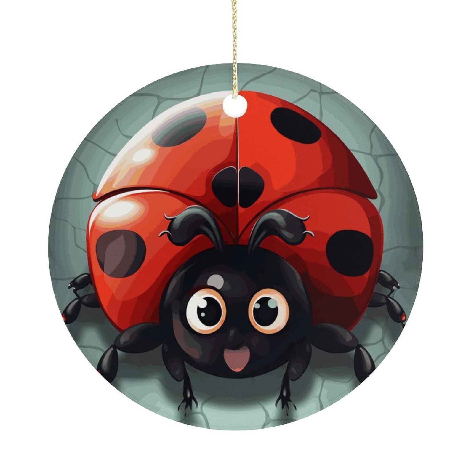 Personalized Christmas Ornaments 2025 Ceramic Hanging Cartoon Ladybug Ornaments with Gold String Double-Sided Vintage Holiday Decorations for Tree Mantel Tabletop Xmas Party Favors