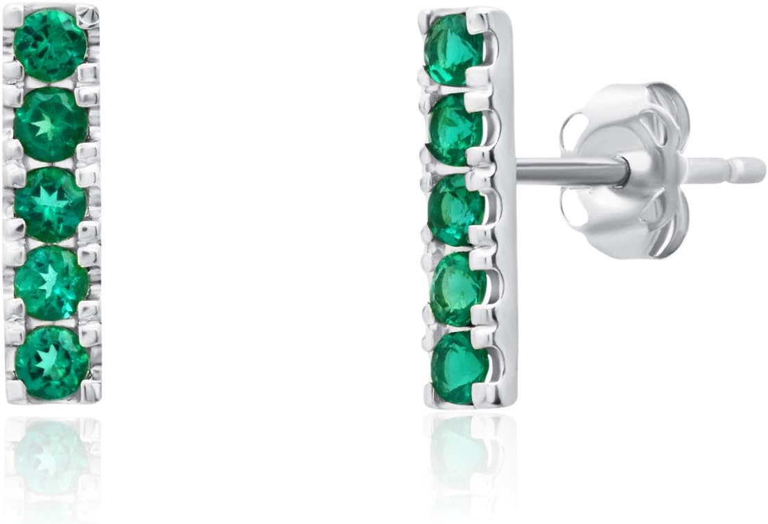 14k Yellow or White Gold Small Gemstone Bar Stud Earrings for Women with Push Backs and Birthstones by MAX + STONE