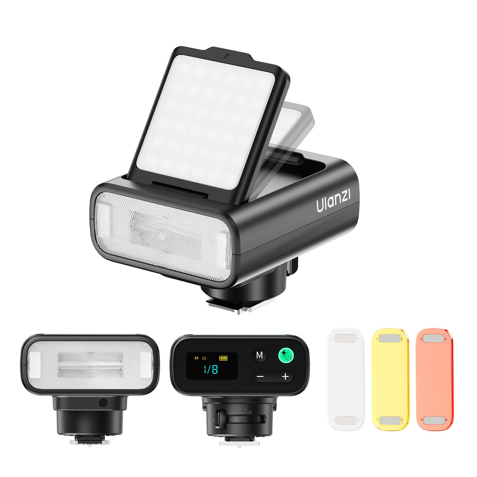 ULANZI FT16 TTL Kamera Blitz für Sony, GN16 Portable Blitzgerät & Dauerlicht, 8 Leistungsstufe, 500 Blitze, 90° Klappbar, 2500-6500K, S1/S2 Optische Steuerung, 1,8s Ladezeit mit 3 Magnetische Diffusor
