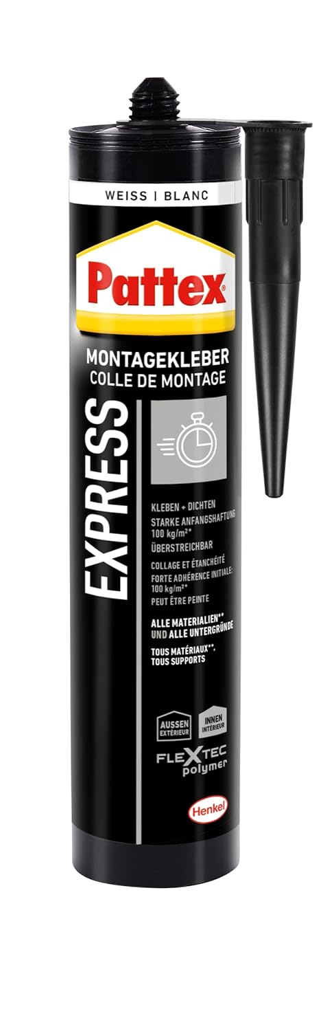 Pattex Montage Express, Strong mounting Adhesive for Quick bonding, Universal Adhesive for All Materials, Building Adhesive with Strong Initial Adhesion, 1 x 440 g Cartridge