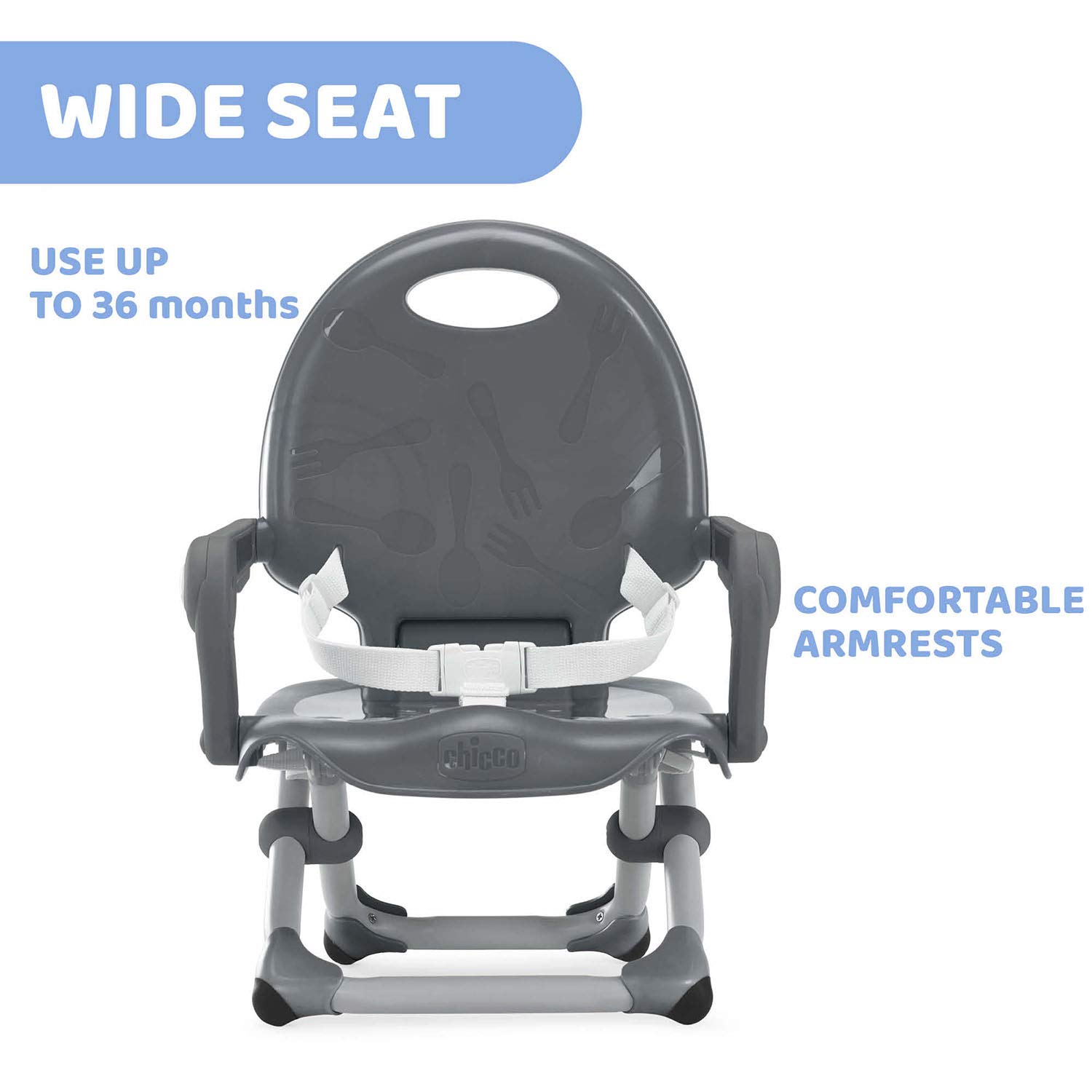 Chicco Pocket Snack Rehausseur Chaise Haute Bébé 6 mois à 3 ans 15 kg Portable Réglable Plateau Amovible Dark Grey