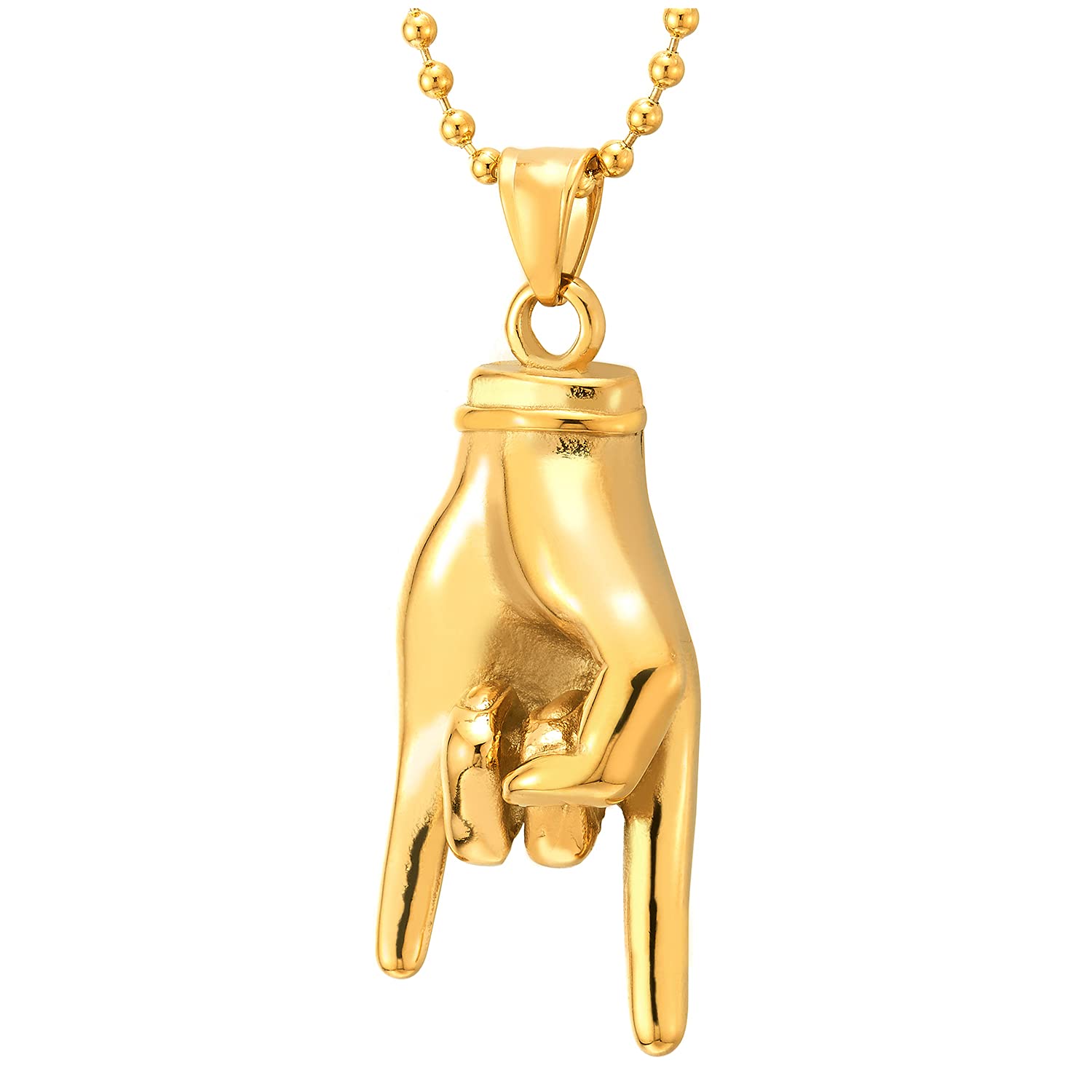 Punk Rock Roll, Steel Mens Womens Hand Pendant Necklace, 30 inches Steel Ball Chain