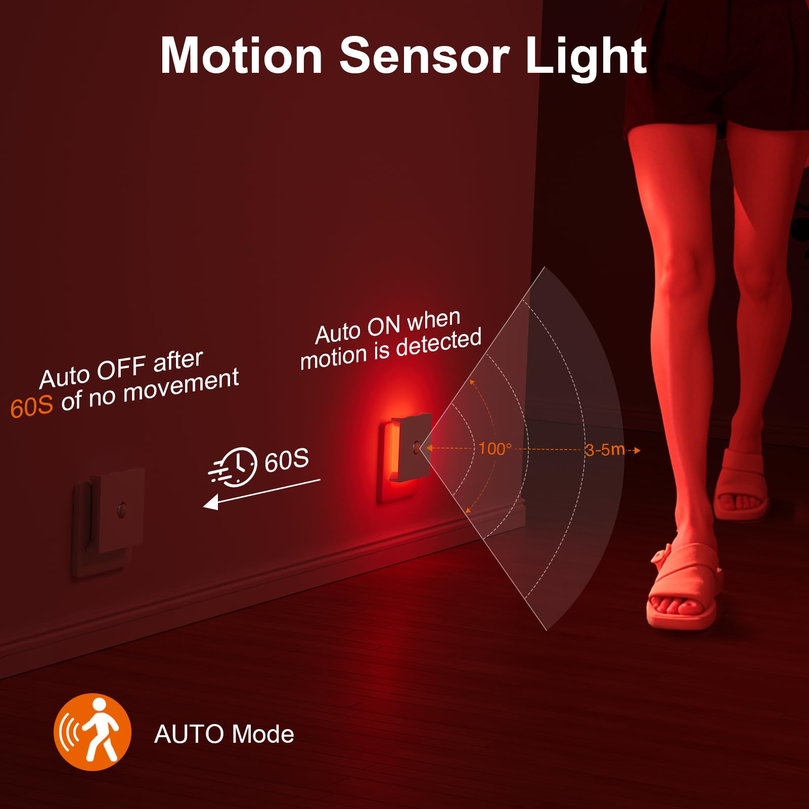Feliigo Luz Nocturna con Sensor de Movimiento, 2 Piezas Luz Nocturna Infantil Enchufe Regulable con 3 Modos, Brillo Ajustables para Habitación de Niños, Baño, Pasillo, Cocina, Escaleras — view 3