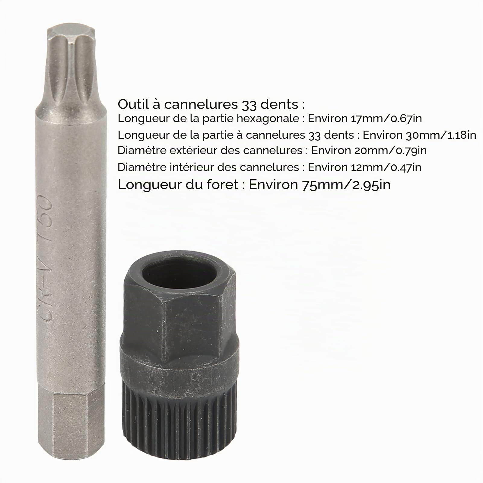 Outil de Cannelure D'alternateur, Kit de clé à Poulie D'alternateur 33 Dents Cannelée Douille Foret Extracteur Outil de Remplacement en Acier pour Alternateurs